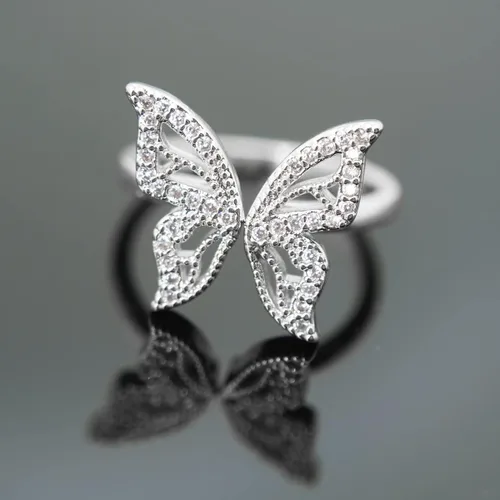 Miniatura 6 de Bonitos anillos de mariposa para mujeres y niñas, anillo ajustable de declaración de animales, joyería de mariposa con circonita cúbica, Aleación