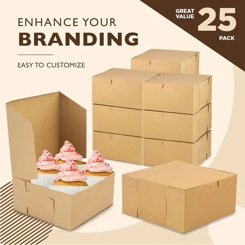 Miniatura 3 de Fit Meal Prep Paquete de 25 cajas de papel kraft para panadería, 6 x 6 x 3 pulgadas, cajas de cartón para dulces, cajas de galletas, cajas de postre