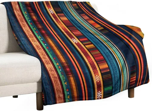 Miniatura 26 de Manta bohemia mexicana retro a rayas multicolor, manta bohemia étnica cálida de 30 x 40 pulgadas, suave manta de felpa mullida y acogedora manta