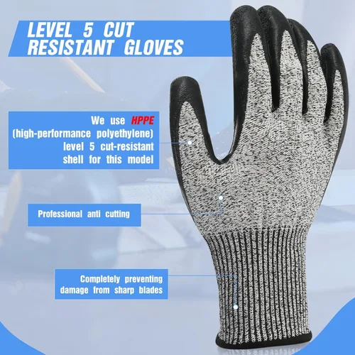 Miniatura 3 de Copkim 18 pares de guantes de nivel 5 resistentes a los cortes, guantes protectores ligeros con revestimiento de poliuretano, accesorios de trabajo
