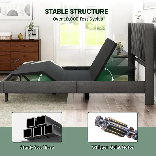 Miniatura 7 de Softa Estructura de cama queen todo en uno ajustable con cabecero tapizado, cama eléctrica con control remoto y motor silencioso, garantía de 10