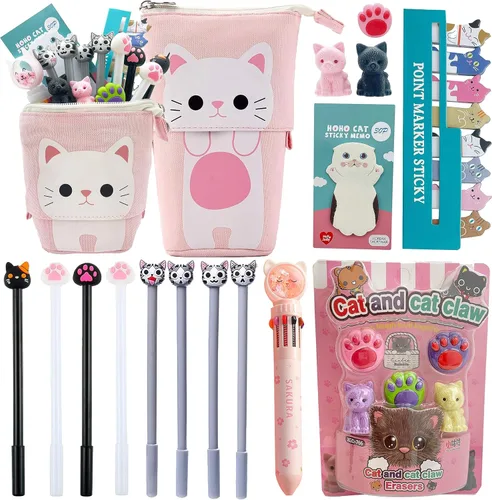 Miniatura 9 de Juego de papelería de té de burbujas, 61 piezas de suministros escolares Kawaii y estuche Boba para niñas, con 8 bolígrafos, 50 calcomanías, bolsa