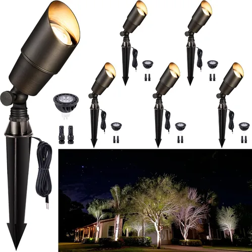 Miniatura 30 de Gardenreet Foco LED para exteriores, latón fundido a presión de 12 V con iluminación hacia arriba, impermeable, luces de paisaje de bajo voltaje