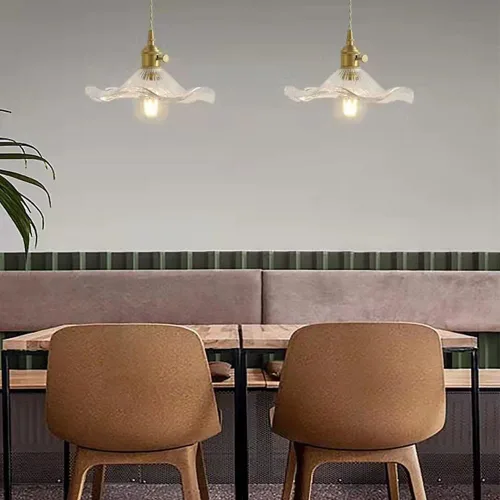 Miniatura 3 de Kitchen Island Light Fixture, Nordic Retro 9.0 in Green Glass Shade Hanging Pendant Lamp with Brass Finish, Adjustable Cord Chandelier for Bedroom