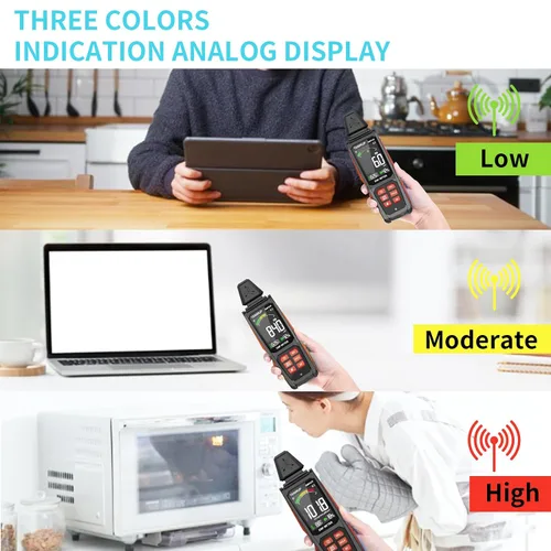 Miniatura 7 de Detector EMF, TEMIRUP 5 en 1 Medidor EMF Portátil Detector de Radiación, Detecta EF, RF, MF, Señal WiFi, Temperatura, Humedad, Lector EMF Recargable