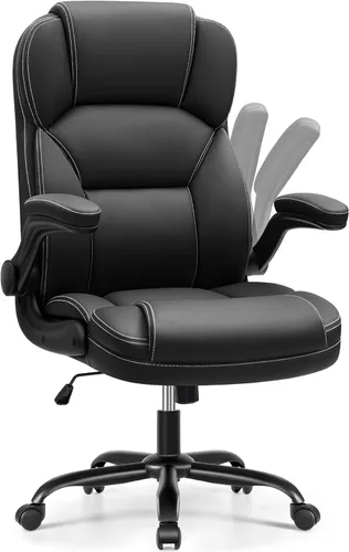 Miniatura 8 de Silla de oficina ejecutiva de cuero PU, silla ergonómica de respaldo alto para computadora y juegos con altura ajustable, giratoria con ruedas