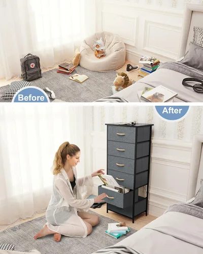 Miniatura 7 de Crestlive Products Torre de almacenamiento de vestidor vertical - Estructura resistente de acero, parte superior de madera, cajones de tela de fácil