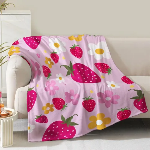 Miniatura 13 de Manta de fresa, regalos para mujeres, niñas, mamá, niños, adultos, adolescentes, cumpleaños, Navidad, San Valentín, regalo de San Valentín, Fresa