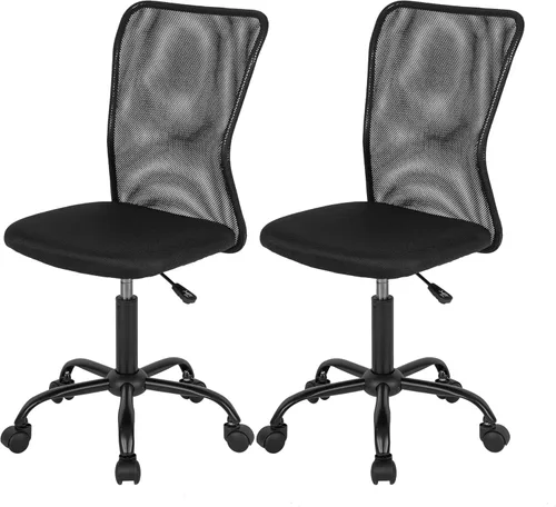 Miniatura 20 de FDW Silla de oficina en casa, silla de escritorio de malla con respaldo medio, sin brazos, ergonómica, giratoria, soporte de espalda, ajustable