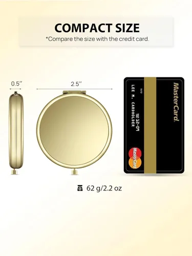 Miniatura 2 de Espejo compacto a granel, juego de 2 espejos de maquillaje de doble cara 1X/2X con aumento para monedero (redondo, dorado)