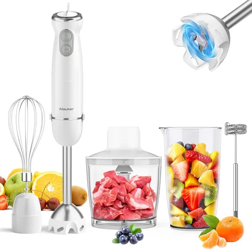 Miniatura 12 de Batidora de inmersión 5 en 1 de mano, Abuler 1000W batidora de mano con palillo, 12 velocidades batidora de mano de acero inoxidable 304 con vaso