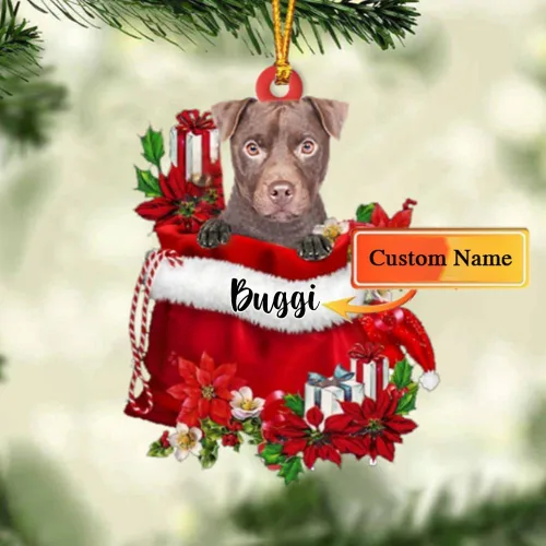 Miniatura 60 de Perro Akita Inu personalizado en bolsa de regalo, adorno de Navidad, nombre personalizado, regalo para amantes de los perros, familia, Navidad
