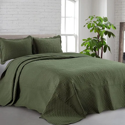HOMBYS Colchas King de Gran Tamaño 122"x138", Juego de Colcha Extra Ancho y Ligero, Cubrecama Suave, Duradero y Transpirable para Todas las Verde
