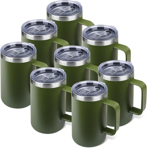 Miniatura 16 de Taza de café aislada de 22 onzas con asa y tapa a prueba de fugas, vaso de viaje de acero inoxidable de doble pared para viajes, oficina, hogar