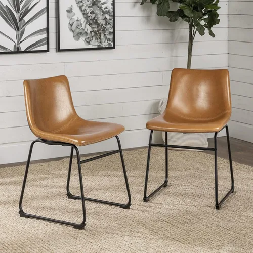 Miniatura 14 de LEMBERI Juego de 2 sillas de comedor de piel sintética, modernas sillas de cocina y comedor de 18 pulgadas con respaldo y patas de metal, cómodo
