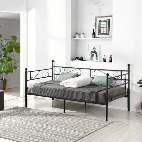 Miniatura 4 de Marco de Cama Diurna Tamaño Twin, Cama Diurna Marco de Cama Diurna de Metal Negro con Cabecero, Base de Plataforma de Colchón que Reemplaza