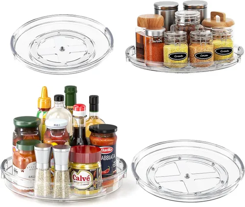 Miniatura 9 de LAMU Paquete de 2 organizadores giratorios Lazy Susan para gabinete, 10.6'' 9.25'' organizador de condimentos para refrigerador, despensa de cocina
