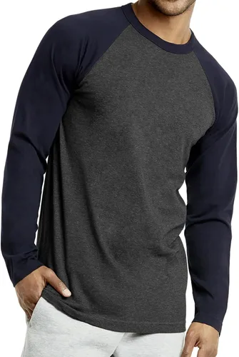 Miniatura 17 de Camiseta de béisbol raglán para hombre, de algodón, dos tonos, casual, atlética