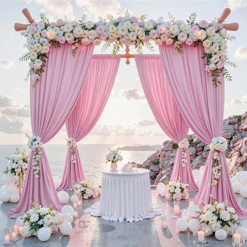 Miniatura 12 de Cortinas de telón de fondo blanco de 30 pies x 8 pies para fiestas de boda, 6 paneles de 5 pies x 8 pies, cortinas de fotografía de poliéster sin