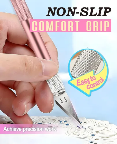 Miniatura 4 de DIYSELF 1 pieza Cuchillo de Manualidades Cuchillo Exacto con Kit de 11 piezas de Cuchillas de Acero Inoxidable, 1 pieza Regla de Acero de 5.9 Oro