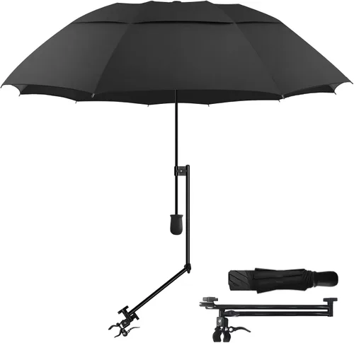 Miniatura 11 de HOBVO UPF 50+ Paraguas de golf con abrazadera universal ajustable, paraguas portátiles para la lluvia, apertura y cierre manual, para silla