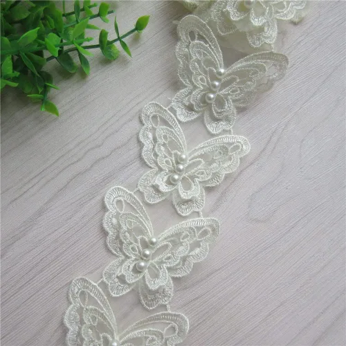 Miniatura 6 de Arco de mariposa soluble de 5 yardas de organza bordada de encaje para tejer, apliques de boda, cinta de retazos hechos a mano, suministros