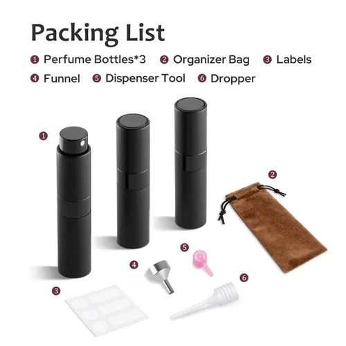 Miniatura 9 de LISAPACK Botella de Spray de Perfume de 8ML con Atomizador para Viaje (3 PIEZAS) Dispensador de Colonia Vacío, Pulverizador Portátil Esenciales