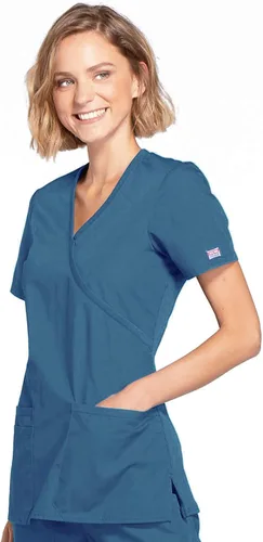 Miniatura 3 de Mujer Mock Wrap Top Workwear Originals con paneles traseros de punto acanalado WW650