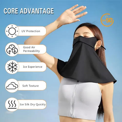 Miniatura 2 de Máscara facial de protección solar UPF 50+, polaina de cuello de seda de hielo, cubierta facial reutilizable UV, máscara refrescante transpirable