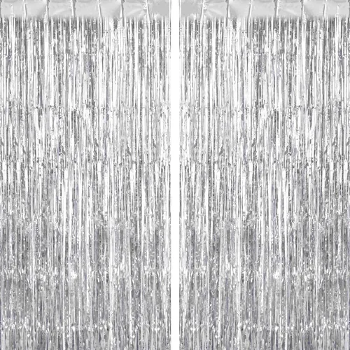 Miniatura 11 de Paquete de 2 cortinas de flecos brillantes con flecos, telón de fondo de oropel para puerta, cortinas de aluminio para cumpleaños, bodas