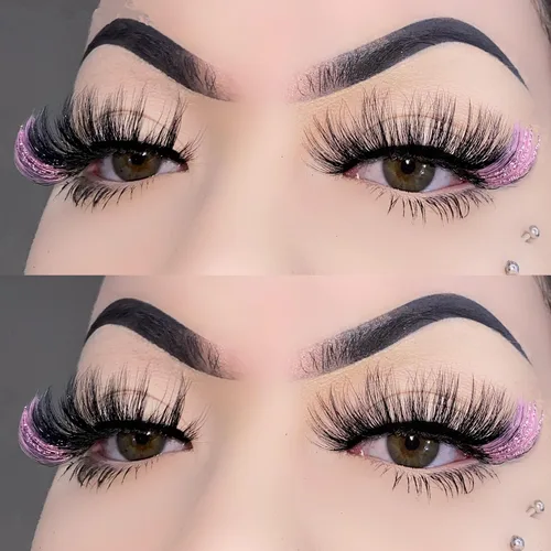 Miniatura 3 de Pestañas postizas negras y rosas con purpurina de color, 1 par de pestañas para mujer, pestañas postizas con reflejos en el extremo, tira