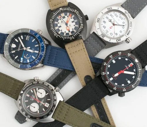 Miniatura 90 de StrapHabit Correa de reloj de liberación rápida, correa de reloj de tela de vela, dos longitudes, correa de reloj de piel de nailon, 0.748 in, 0.787