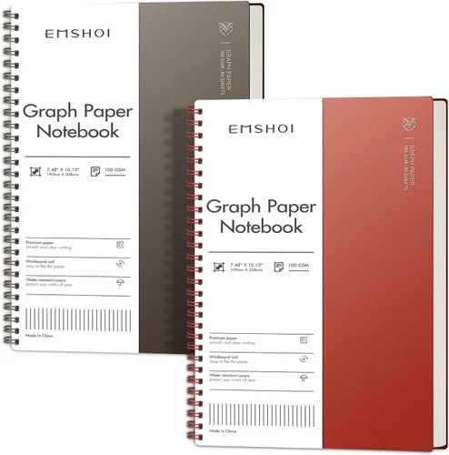 EMSHOI Cuaderno de espiral de papel cuadriculado de 7.48 x 10.15 pulgadas, paquete de 2 cuadernos de 320 páginas B5 con notas adhesivas, papel de