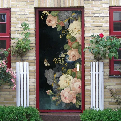 Miniatura 24 de Calcomanías 3D para puerta, murales para despegar y pegar, diseño de flores, papel tapiz para puerta, calcomanías autoadhesivas extraíbles de PVC