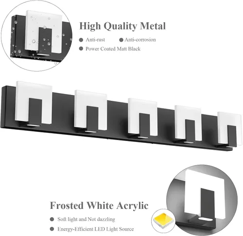Miniatura 6 de Aipsun - 5 Lámparas de tocador, modernas, de color negro, con luz led arriba y abajo, para colocarlas sobre el espejo del tocador del baño, de 6,000
