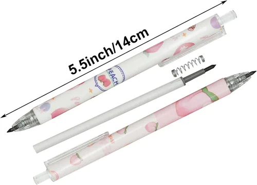Miniatura 2 de Maydahui 12 lápices eternos de durazno de 0.020 in, retráctiles, sin tinta, tecnología duradera, lápices mágicos para escuela, oficina, escritura