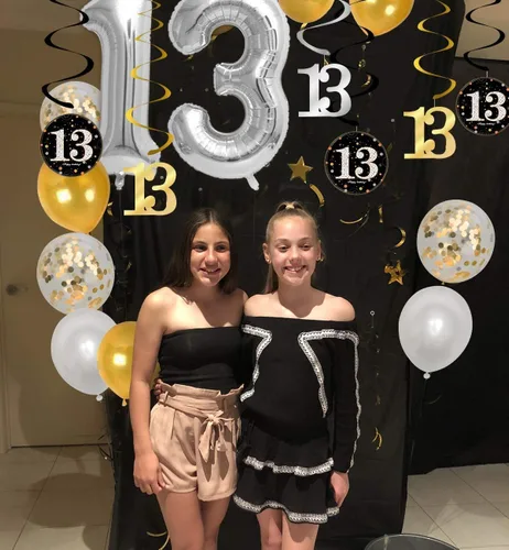 Miniatura 7 de Decoraciones de cumpleaños número 13 para niños y niñas, suministros de fiesta de cumpleaños número 13 negro dorado con pancarta colgante en espiral