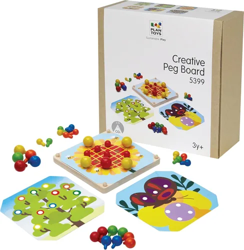 PlanToys® Creative Peg Board juguete de madera para niños de 3 años en adelante | Juego educativo Montessori para la imaginación, habilidades