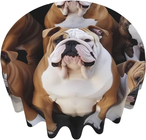 Miniatura 2 de Mantel redondo de 60 pulgadas impermeable con estampado de bulldogs ingleses, mantel circular para cocina, comedor, arrugas, mantel redondo