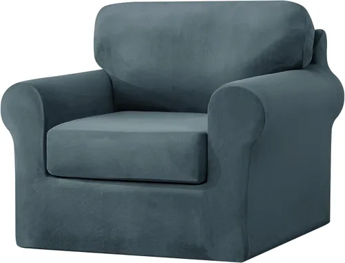 Miniatura 15 de UNBBRRL Fundas de sofá de 3 piezas para sofá, funda de terciopelo elástico para sillón con 1 funda de cojín de asiento y 1 funda de respaldo