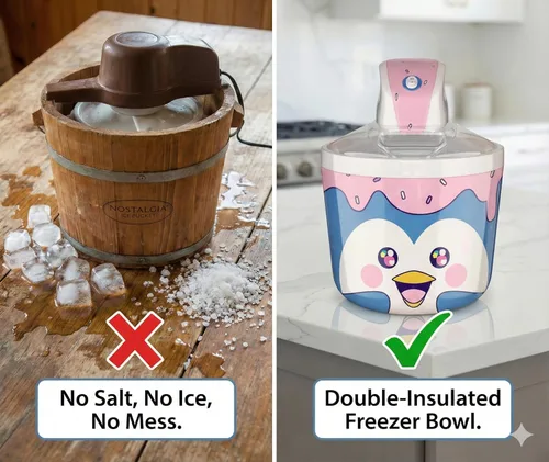 Miniatura 7 de Máquina para hacer helados para niños – 1.2 cuartos de galón de pingüino eléctrico para helados, la mejor máquina de encimera para helado casero