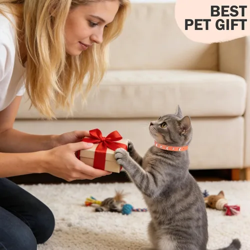 Miniatura 6 de Collares de cuero para gatos DILLYBUD para gatos macho y hembra con campana y cinturón elástico de seguridad, hebilla ajustable personalizada