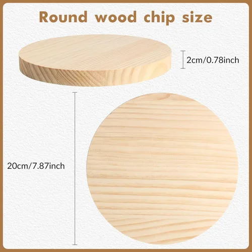 Miniatura 2 de Paquete de 4 placas redondas de madera de 8 pulgadas, placa circular de madera sin terminar de 3/4 pulgadas de grosor, base de posavasos de madera