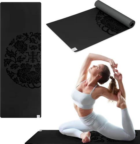 Gaiam Dry-Grip - Esterilla de yoga de 5 mm de grosor antideslizante para ejercicios y fitness para yoga estándar o hot yoga, pilates y