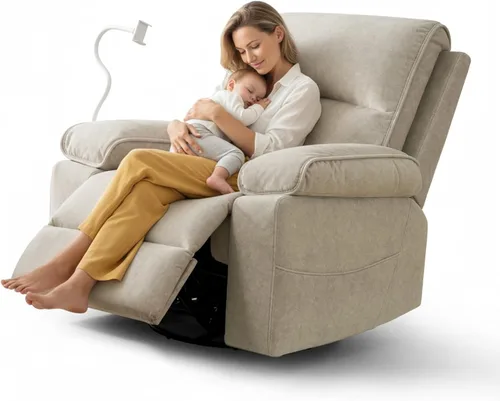 YuuYee Mecedoras para guardería reclinable con soporte flexible para teléfono, reclinable giratorio de 360° de gran tamaño, cómoda silla de Beige