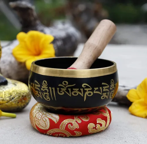 Miniatura 2 de DharmaObjectsGorgeous 8 Símbolos de la Suerte para meditación, Plato cantante / cojín / mazo, Negro, M