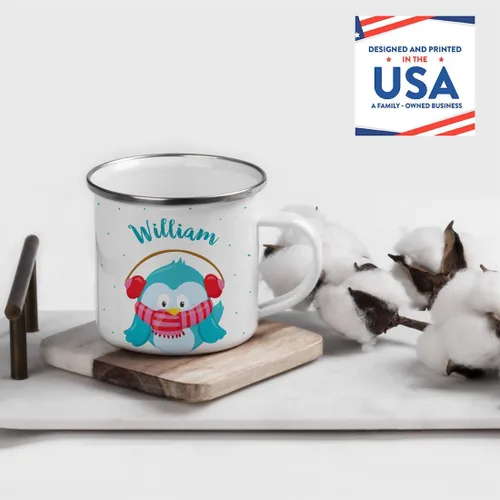 Miniatura 2 de Andaz Press Taza de café de acero inoxidable con nombre personalizado de 11 onzas para niños, diseño de búho azul festivo, 1 paquete, taza