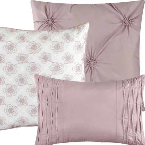 Miniatura 3 de Grand Avenue Juego de edredón Blush King, ropa de cama bordada con costuras de cadena, juego de cama floral de 7 piezas, edredones, falda de cama