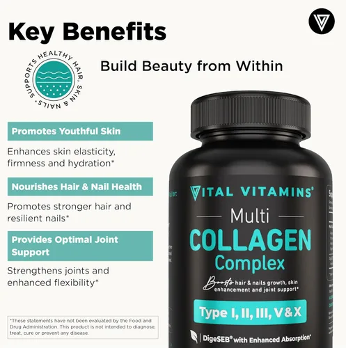 Miniatura 4 de Vital Vitamins Multi-colágeno 150 ct + complejo de hidratación de ácido hialurónico 60
