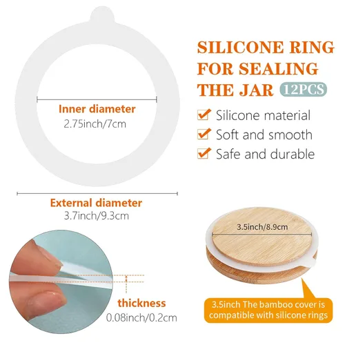 Miniatura 2 de 12 juntas de silicona para tarros de 3.7 pulgadas, anillos de goma para frascos de vidrio, junta de repuesto de silicona hermética para frascos